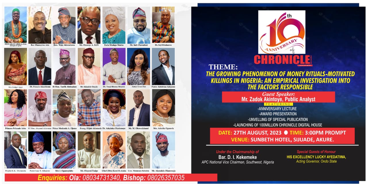 Chronicle Magazine To Honour Eminent Nigerians at 10th Anniversary