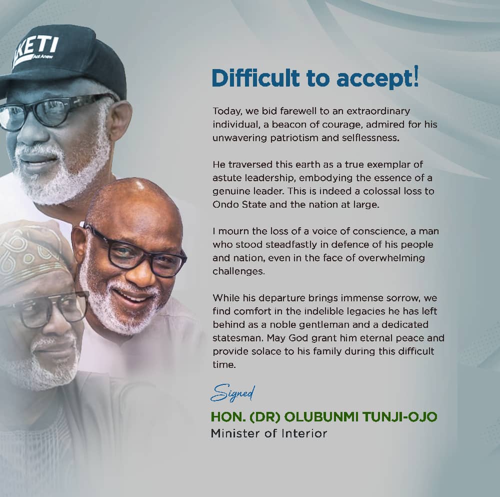 OLUBUNMI TUNJI-OJO MOURNS AKEREDOLU, SAYS NIGERIA LOSS A VOICE OF CONSCIENCE