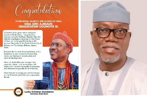 Governor Aiyedatiwa Sends Congratulatory Message To Olowo of Owo, Oba Ajibade Ogunoye On His Inaugration As Chancellor Of Federal University, Jigawa