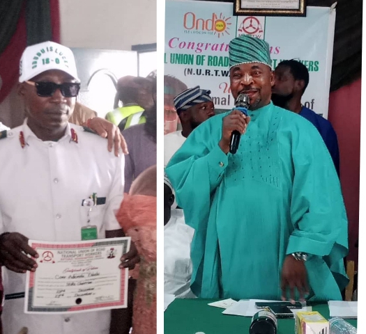 MC OLUOMO BAGS AMBASSADOR OF PEACE AWARD AS HE SWEARS-IN COMRADE ADEMOLA ODUDU AS THE SUBSTANTIVE CHAIRMAN NURTW,ONDO STATE COUNCIL